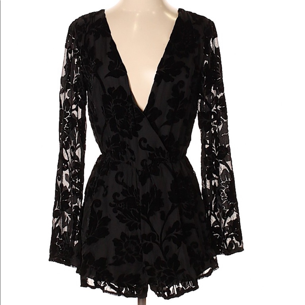 Altar’d State Black Burnout Velvet Long Sleeve Romper